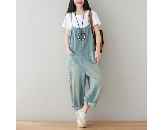 loose overalls casual ripped jeans