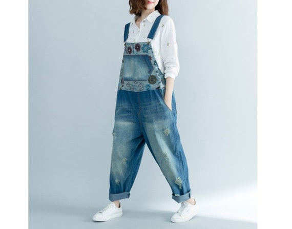 ripped jeans overalls