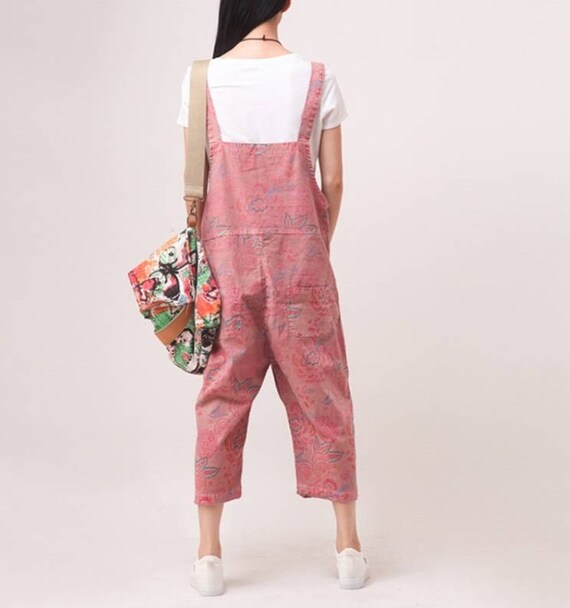 Red PINK loose Printed Cotton jumpsuit