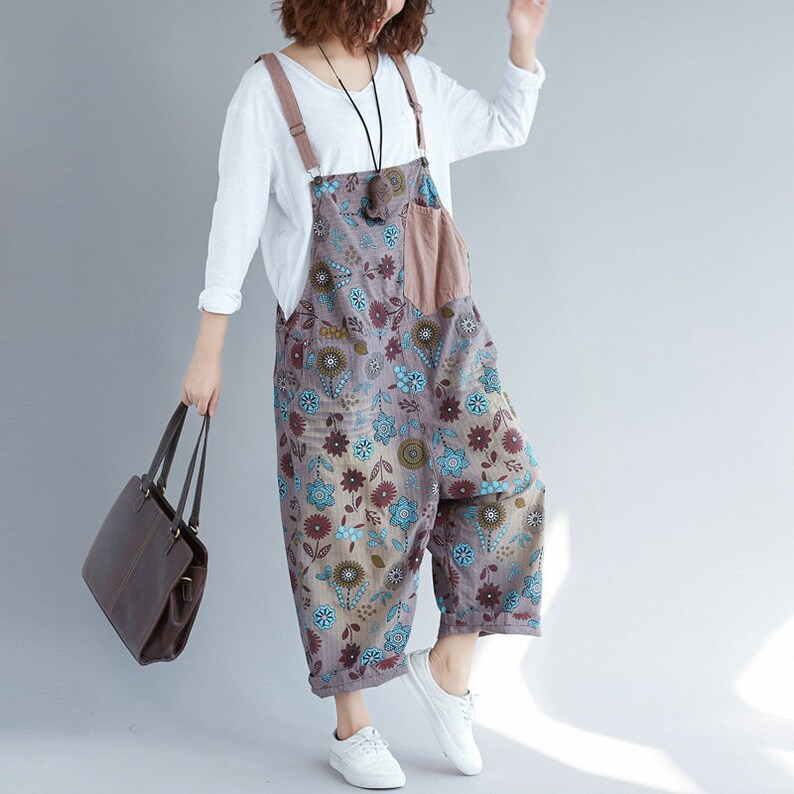 Womens Summer Loose Fitting Printed Floral Patch Overalls With - Etsy