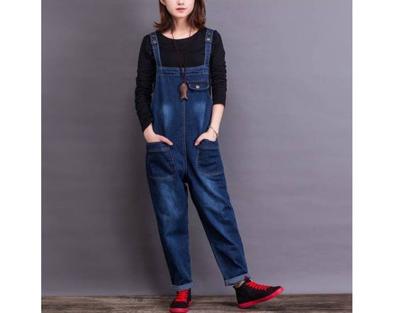 Womans Loose Fitting Denim Cotton Jumpsuits Overalls With - Etsy