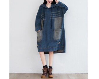 Hooded Denim Dress - Etsy
