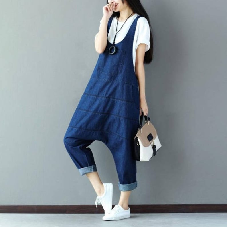 Womens Loose Fitting Casual Denim Cotton Overalls Jumpsuits Etsy