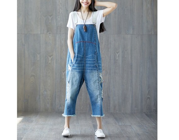 loose overalls casual ripped jeans