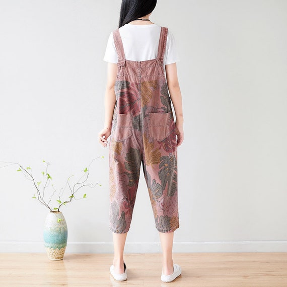 Loose Pants,Casual Overalls For Women Womens Loose Fitting Casual Printed Floral Cotton Jumpsuits Overalls With Pockets Womans Harem Pants