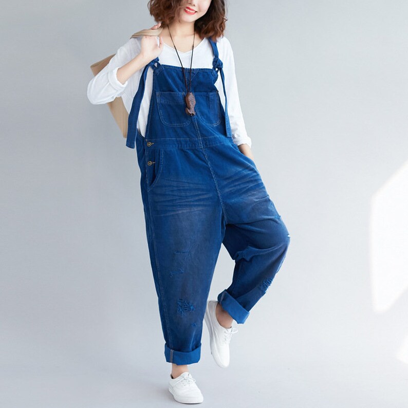 Womens Loose Fitting Ripped Corduroy Overalls With Etsy