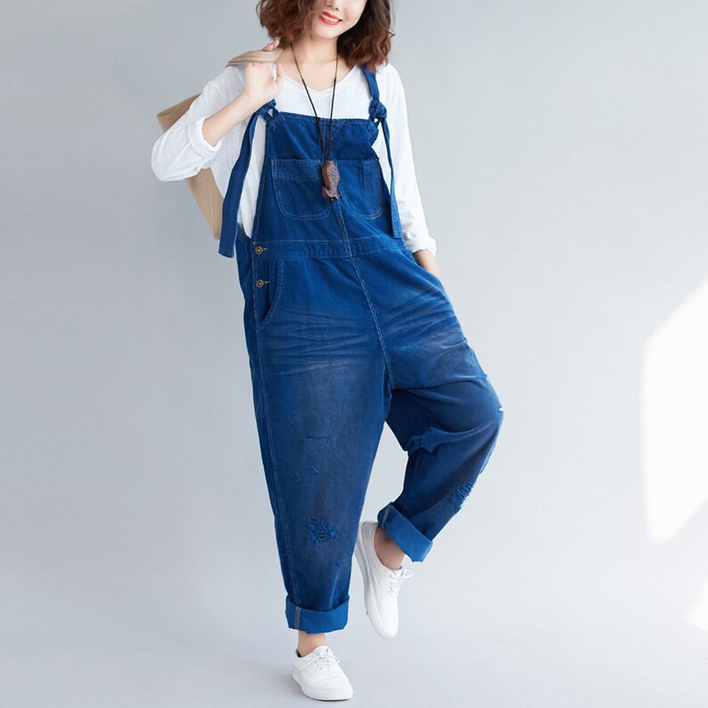 Womens Loose Fitting Ripped Corduroy Overalls With - Etsy