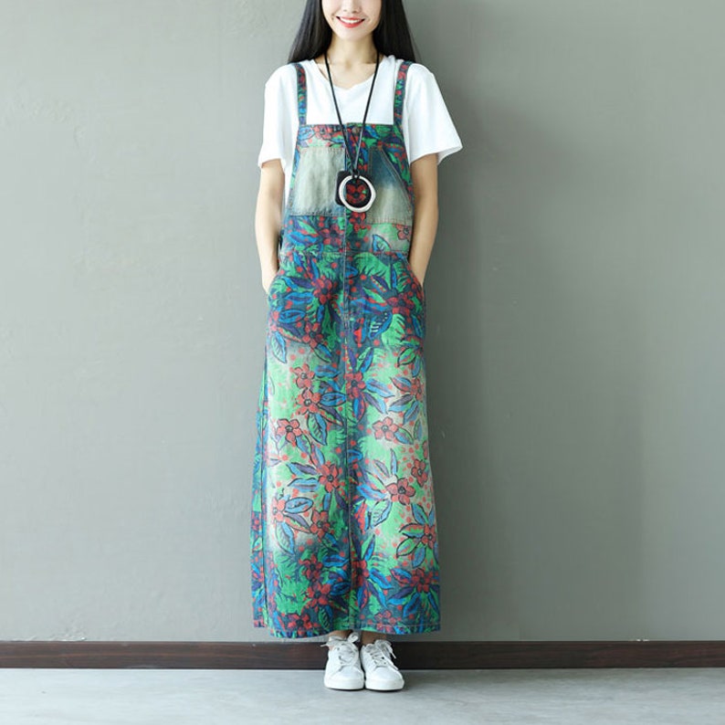 Womens Casual Loose Fitting Printed Floral Denim Jeans Dress With Pockets,Womans Casual Dress,Denim Dress Long Dress For Women Jeans Dress