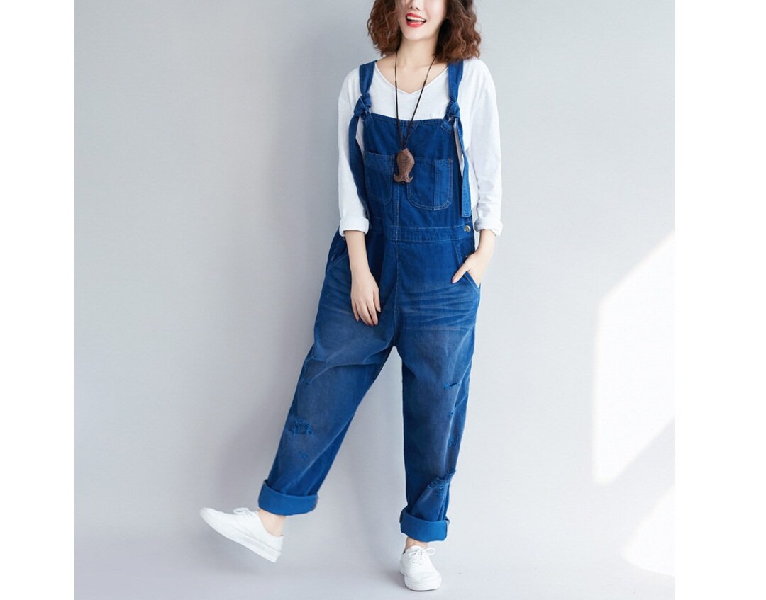 Womens Loose Fitting Ripped Corduroy Overalls With - Etsy