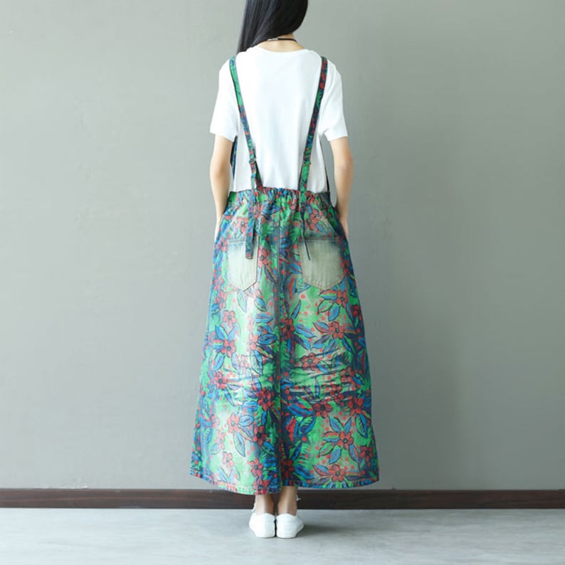 Womens Casual Loose Fitting Printed Floral Denim Jeans Dress With Pockets,Womans Casual Dress,Denim Dress Long Dress For Women Jeans Dress