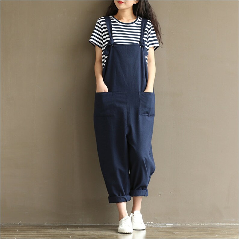 Womens Summer Retro Loose Fitting Casual Cotton Overalls With Etsy