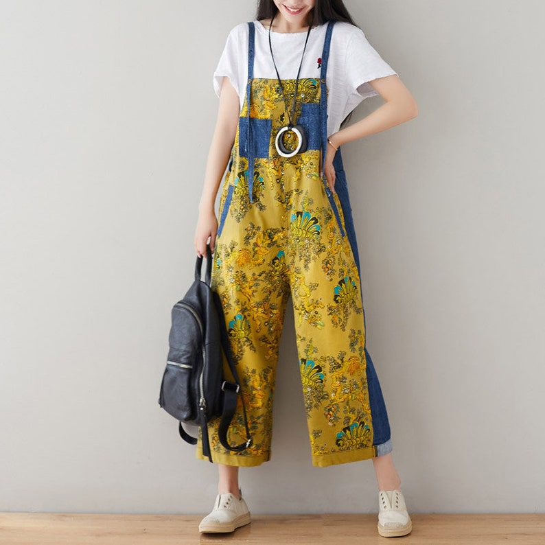 Womens Summer Loose Fitting Printed Floral Overalls With Etsy