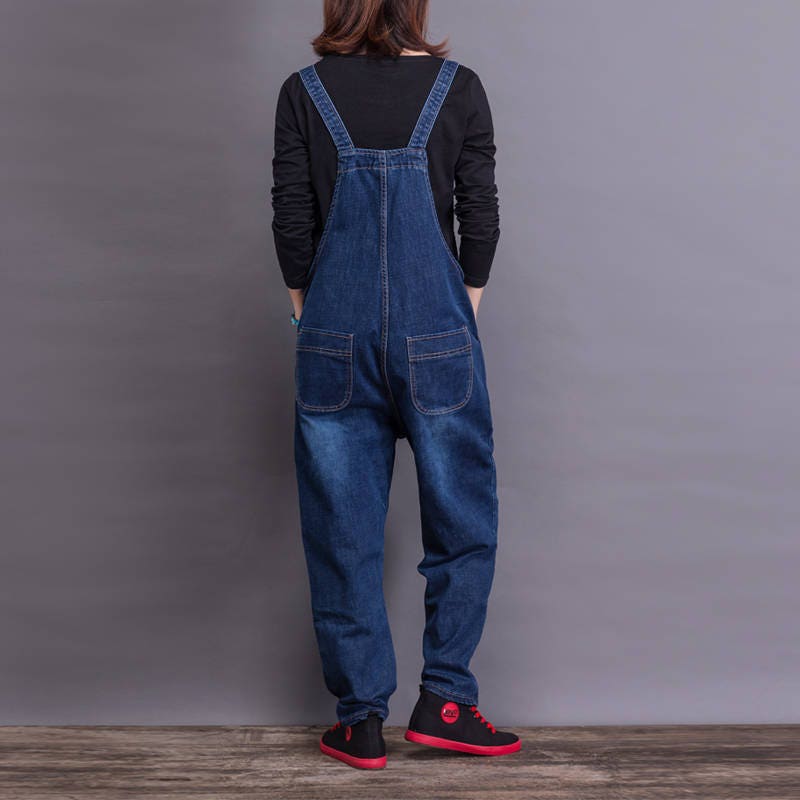 Womans Loose Fitting Denim Cotton Jumpsuits Overalls With | Etsy