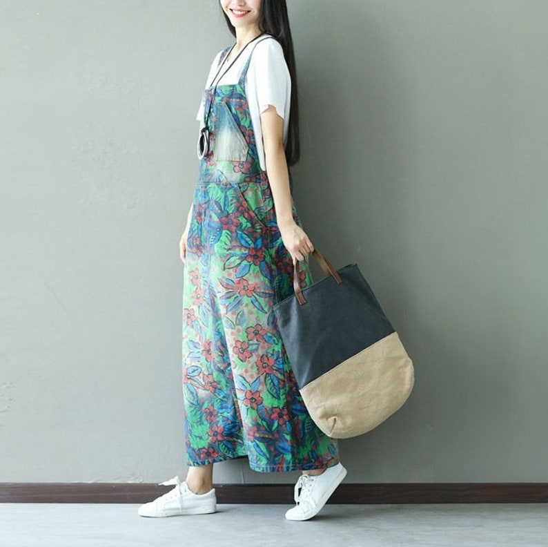 Womens Casual Loose Fitting Printed Floral Denim Jeans Dress With Pockets,Womans Casual Dress,Denim Dress Long Dress For Women Jeans Dress