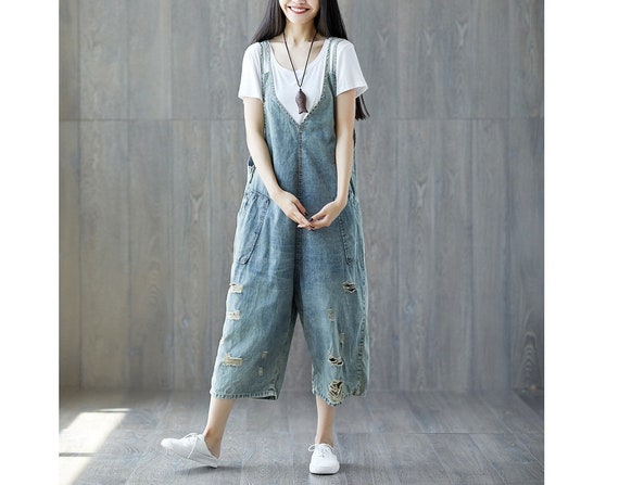 loose overalls casual ripped jeans