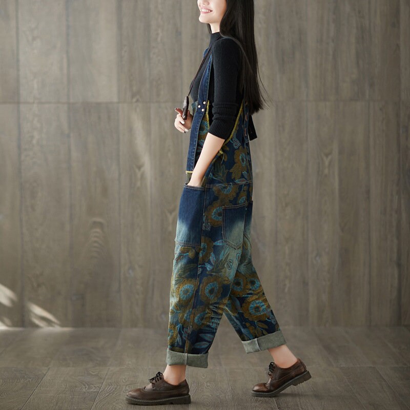 Viviana Vintage Floral Prints Overall Dungarees with Pockets main image 0