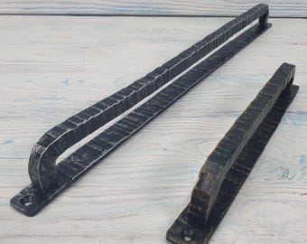 Rustic Farmhouse Barn Door Pull Handle - Handcrafted Wrought Iron Industrial Hardware for Interior