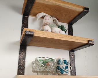 1 4/7" (4 cm) Handcrafted Triple Tier Steel Shelf Bracket - Rustic Artisan Forged Industrial Holder for Home Decor