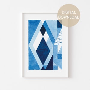 Geometric Art Print, Printable Wall Art, Geometric Print, Digital Art Poster, Minimalist Art, Blue Art Print, Office Wall Art image 5