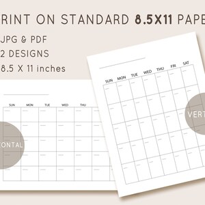 8.5x11 Blank Calendar, Monthly Calendar Template, Undated Monthly ...