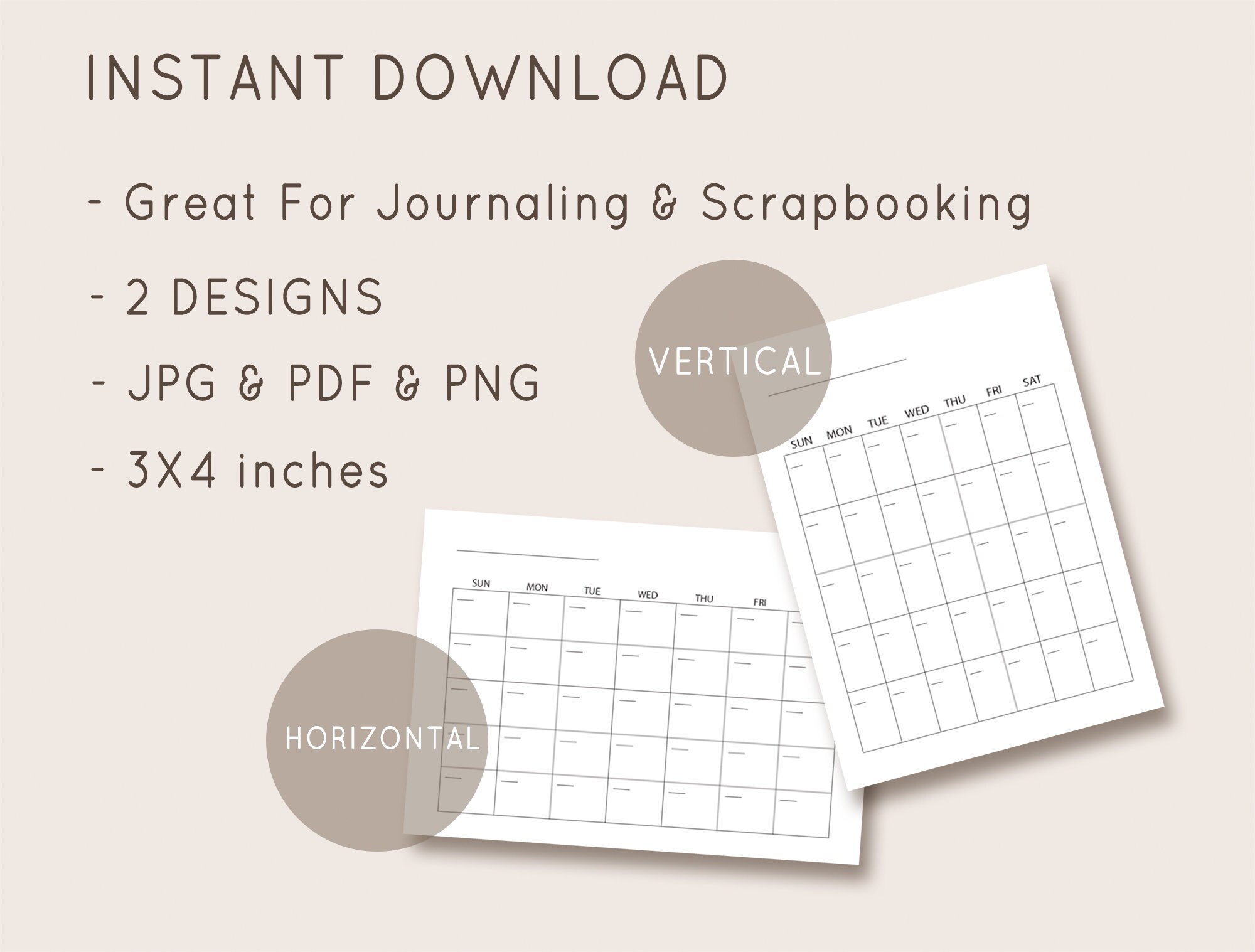 3x4 Calendar, Blank Calendar Template, Undated Monthly Calendar ...