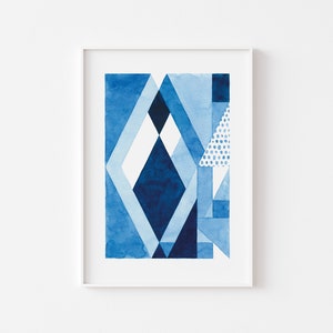 Geometric Art Print, Printable Wall Art, Geometric Print, Digital Art Poster, Minimalist Art, Blue Art Print, Office Wall Art image 1