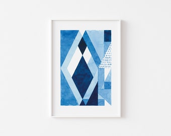 Geometric Art Print, Printable Wall Art, Geometric Print, Digital Art Poster, Minimalist Art, Blue Art Print, Office Wall Art