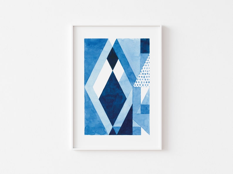 Geometric Art Print, Printable Wall Art, Geometric Print, Digital Art Poster, Minimalist Art, Blue Art Print, Office Wall Art image 1