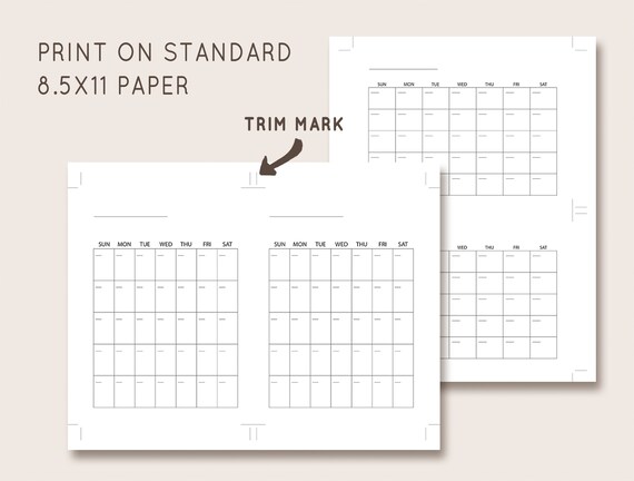 5x7 Calendar Blank Calendar Template Undated Monthly - Etsy