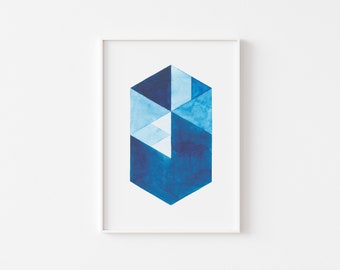 Geometric Art Print, Printable Wall Art, Watercolor Art Print, Digital Art Poster, Minimalist Art, Blue Art Print, Office Wall Art