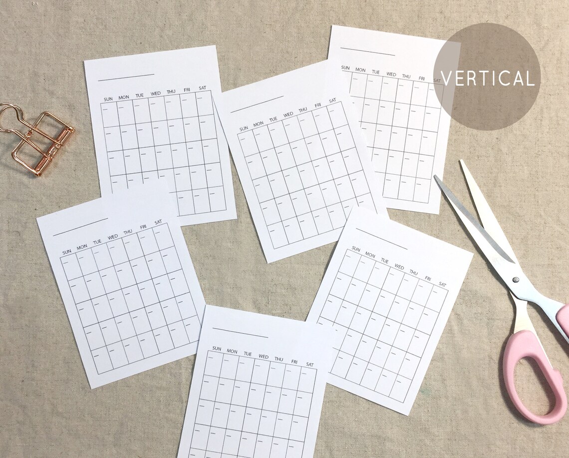 3x4 Calendar, Blank Calendar Template, Undated Monthly Calendar ...