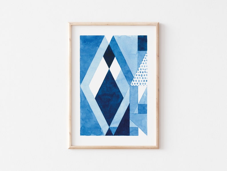 Geometric Art Print, Printable Wall Art, Geometric Print, Digital Art Poster, Minimalist Art, Blue Art Print, Office Wall Art image 3