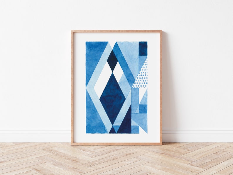 Geometric Art Print, Printable Wall Art, Geometric Print, Digital Art Poster, Minimalist Art, Blue Art Print, Office Wall Art image 2