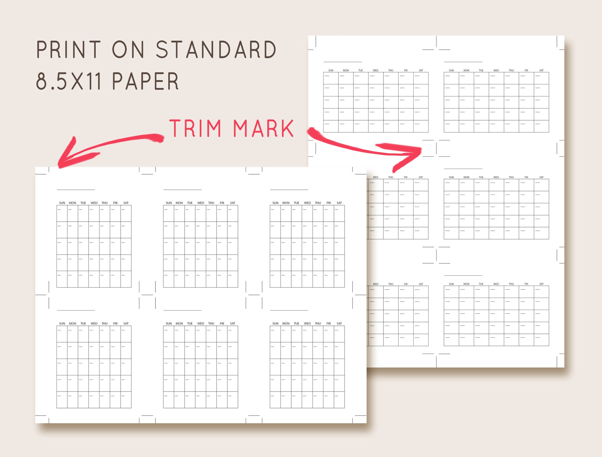 3x4 Calendar, Blank Calendar Template, Undated Monthly Calendar ...