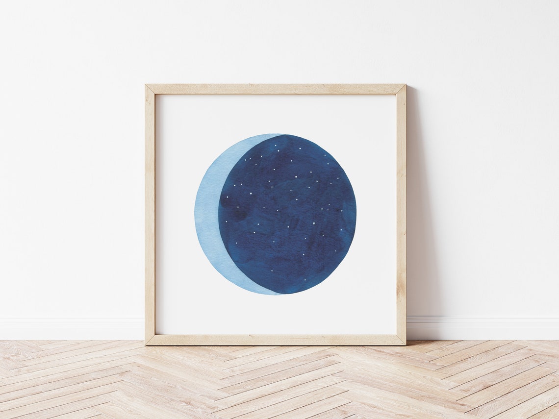 Moon and Stars Printable Wall Art Watercolor Art Print Etsy