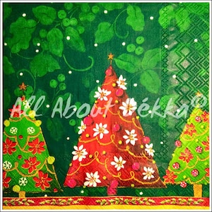 Decoupage Napkins Set of 4 - Christmas Tree, Dog, Santa, Decoration, Collage of 4 Designs of Napkins, Serviettes, Scrapbooking, Mixed Media