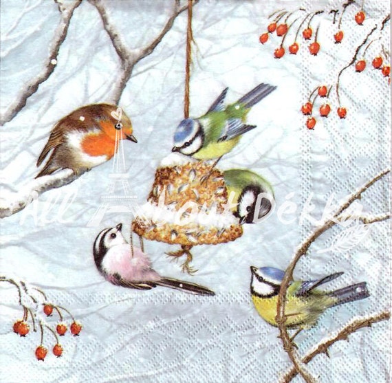 Decoupage Napkins Set of 4  - Birds, Love Birds, Robin Birds, Collage of 4 Designs of Paper Napkin, Serviettes, Scrapbooking, Craft Supplies