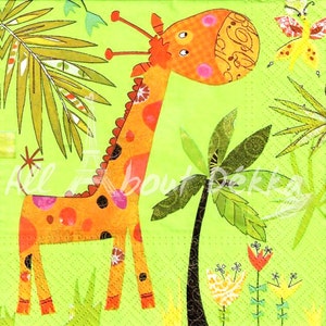 Decoupage Napkins Set of 4 - Kawaii Giraffe, Animals, Zoo, Cupcake Monster, Collage of 4 Designs of Napkins, Serviettes, Decoupage Supplies