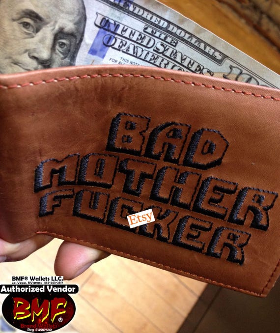 BMF Wallet Blue Embroidery Black Leather
