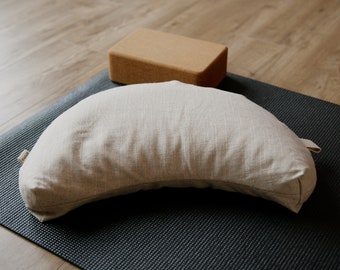 Crescent Moon Cushion | Yoga & Meditation Cushion | Floor cushion | Washable cover with removable liner | cotton and linen SAND color