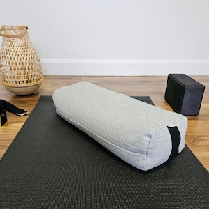 Rectangular Bolster Amma Therapy Yoga, Meditation, Stretching, and Sleep Cushion with Buckwheat Hulls | Stain-resistant Canvas Cement Grey