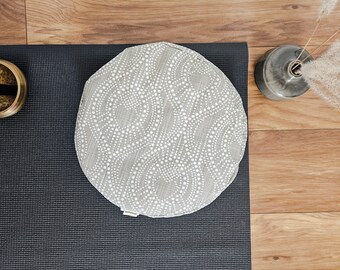 Zafu Meditation Cushion | Round Buckwheat Floor Cushion | Handmade in Canada | Cotton Canvas – Mantra Taupe | Amma Therapy
