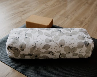 Rectangular Bolster Amma Therapie | Yoga, meditation stretching & sleeping cushion | Buckwheat hulls Floor cushion cotton pattern EUCALYPTUS