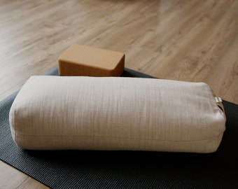 Traversin rectangulaire Amma Thérapie | Coussin de yoga, méditation, étirement et sommeil | Écales de sarrasin | Canevas lin et coton SABLE