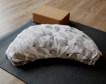 Crescent Moon Cushion | Yoga & Meditation Cushion | Floor cushion | Washable cover with removable liner | cotton EUCALYPTUS pattern