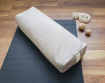 Rectangular Bolster Amma Therapie | Yoga, meditation stretching & sleeping cushion | Buckwheat hulls Floor cushion cotton color TAUPE