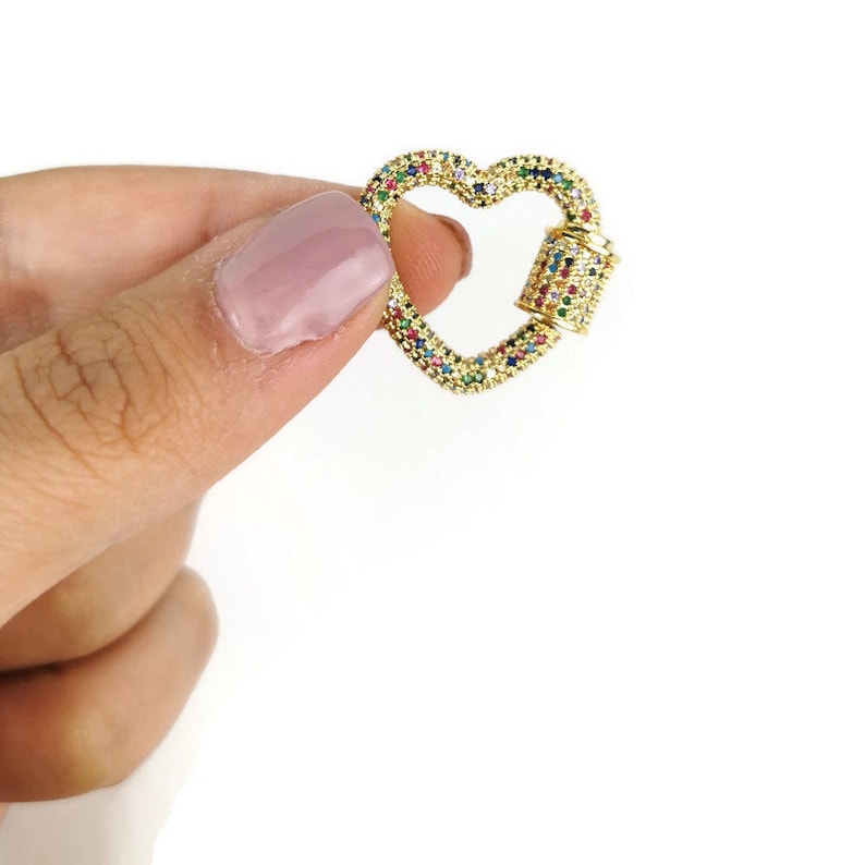 Unique Buckle Clasps, 25MM X 23MM Heart Screw Clasp Golden Tone Stainless Steel Interlocking Clasp Micro Pave Cubic Zirconia Heart Clasp