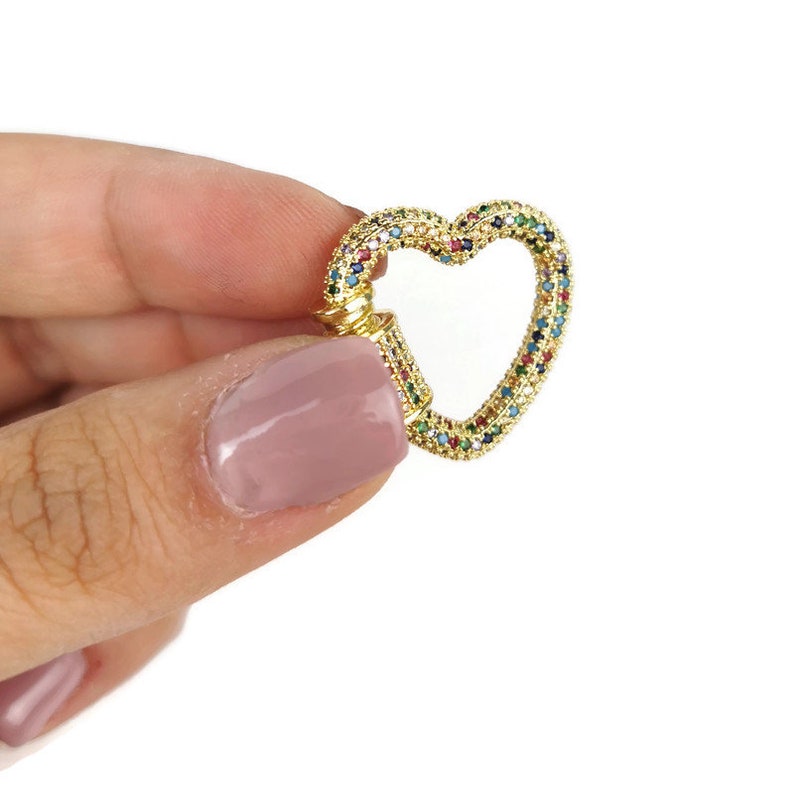 Unique Buckle Clasps, 25MM X 23MM Heart Screw Clasp Golden Tone Stainless Steel Interlocking Clasp Micro Pave Cubic Zirconia Heart Clasp