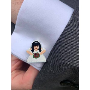 Bride / Groom Meeple Wedding Cufflinks Blonde & Brunette Brides, Blonde and Dark-Haired Grooms Brunette Bride