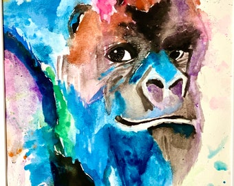 Gorilla "You Got This" - Hand Signed Limited Edition A4 Print - Living Room Art - From Original Watercolour Painting